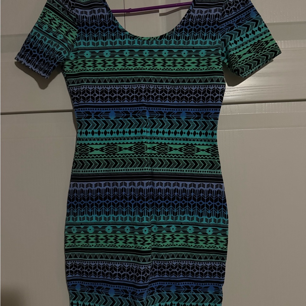Patterned Blue and Green Dress